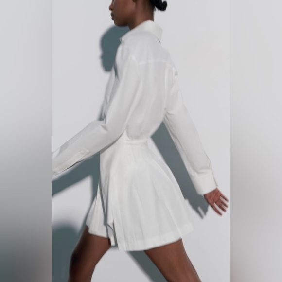 NWT. Zara White Cotton Short Shirt Dress. Size M - Picture 3 of 6